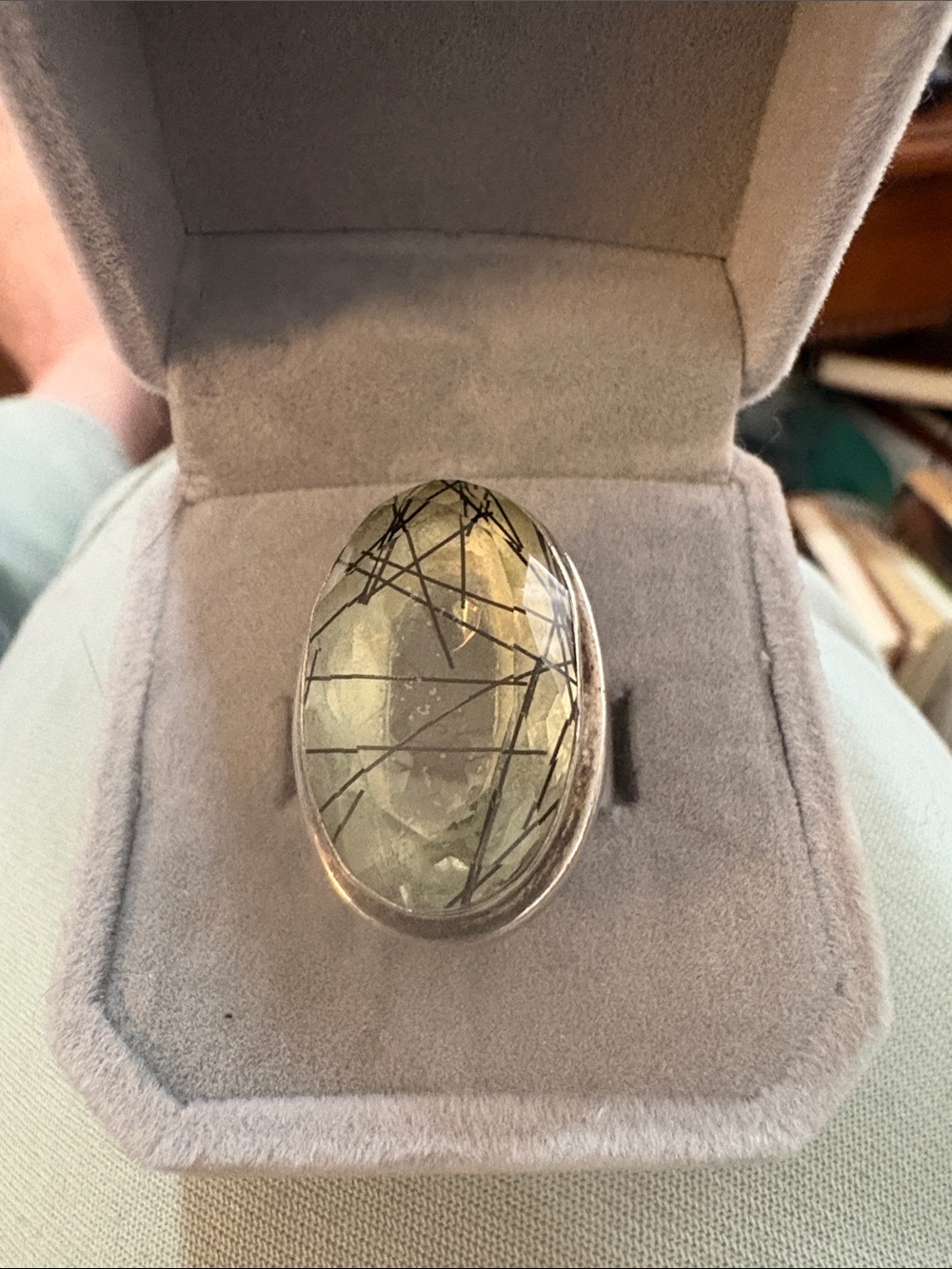 Huge Sterling Statement  Ring with Gorgeous Rutilated Faceted Quartz Center